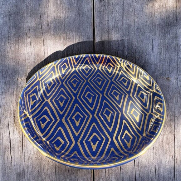 THRESHOLD Ceramic Round Trinket Dish Plate Cobalt Blue Gold Pattern Target Brand - Picture 1 of 13